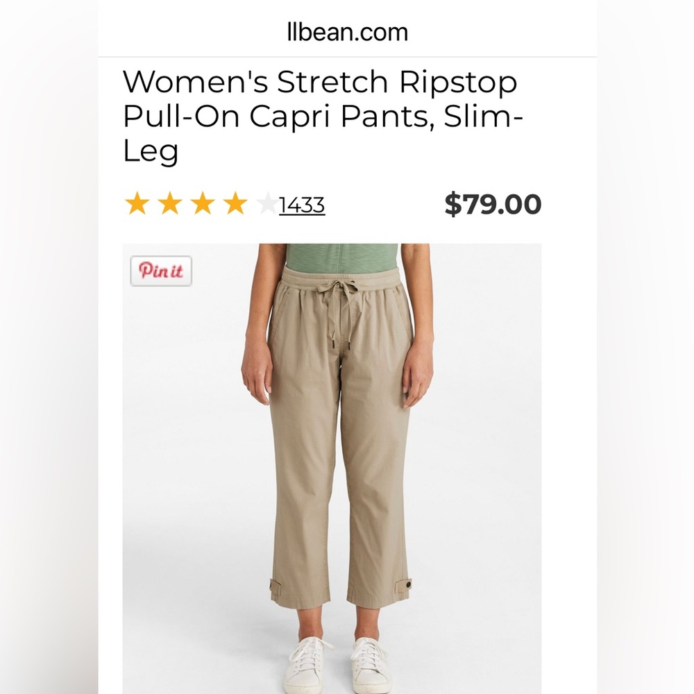 L.L. Bean Ripstop Pull-On Capri Pants XS